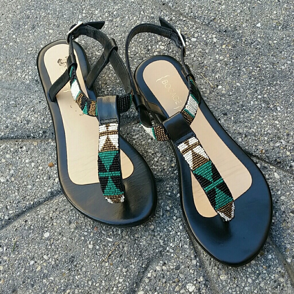 Bocage tribal boho beaded leather sandals size 38